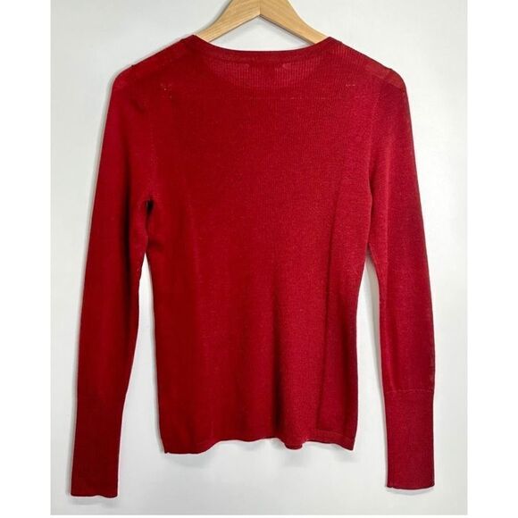 Halogen Womens Red Merino Wool Blend Long Sleeve Knit Top Sweater - Picture 2 of 5